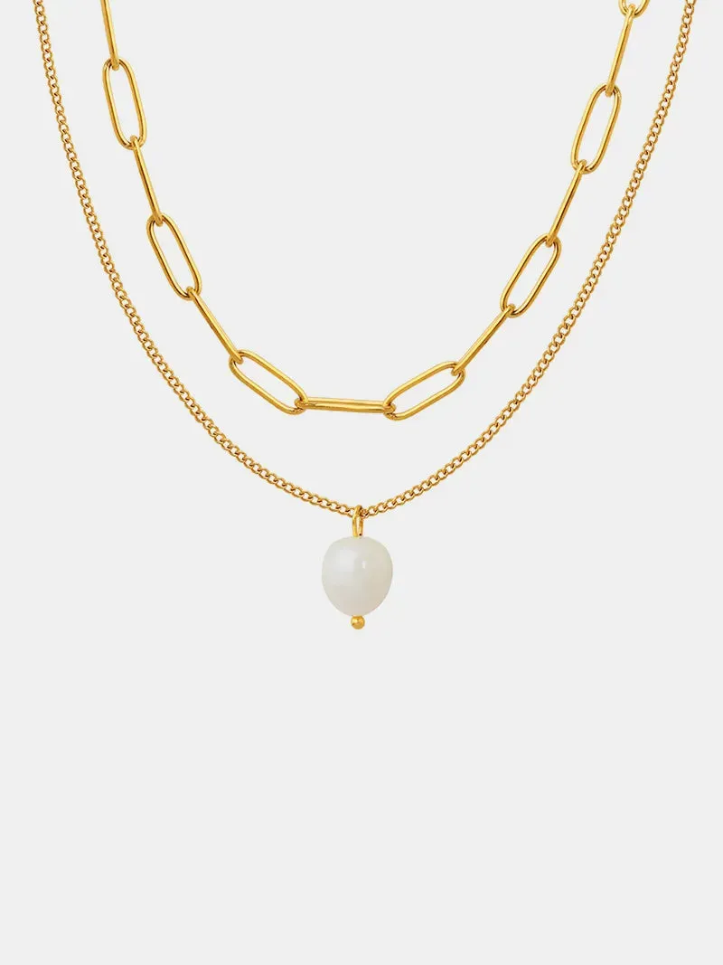 Freshwater Pearl Titanium Steel Double-Layered Necklace sold by Gigi Laurent product image thumbnail 4