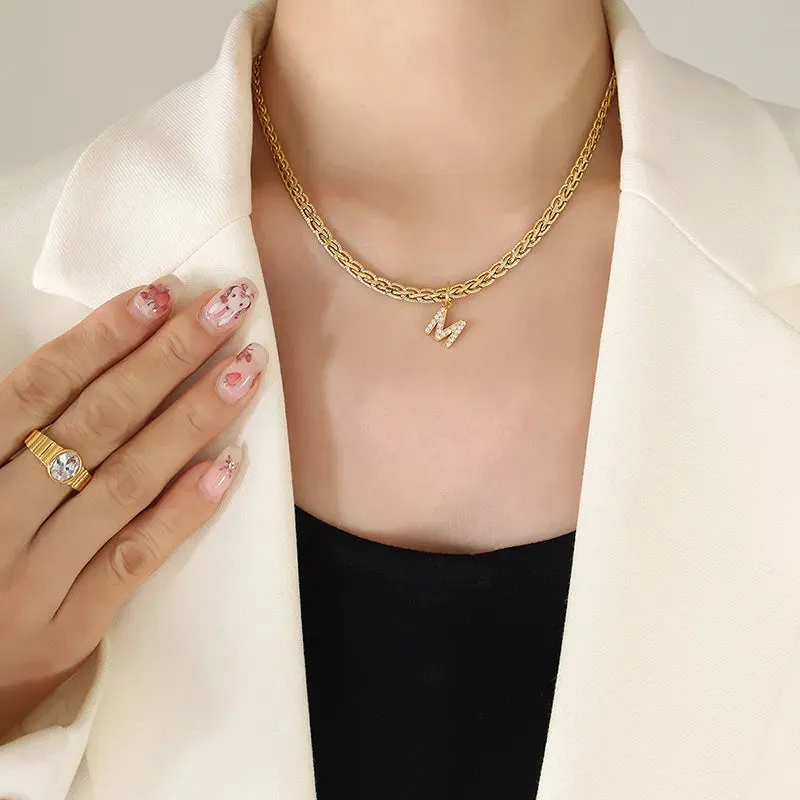 Brass Inlaid Zircon Letter Pendant Necklace sold by Gigi Laurent product image thumbnail 3