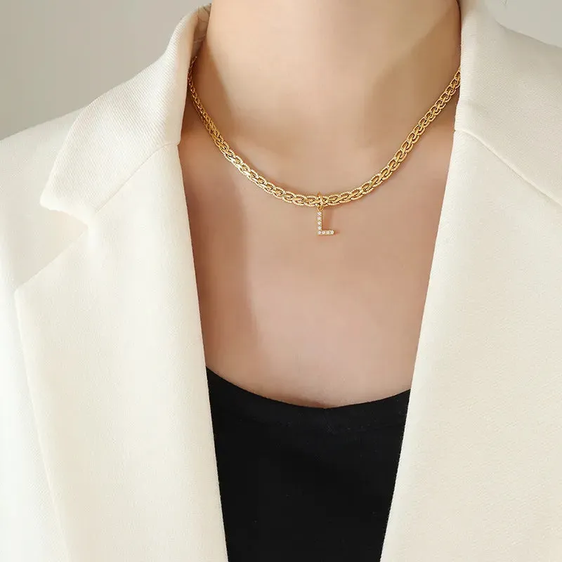 Brass Inlaid Zircon Letter Pendant Necklace sold by Gigi Laurent product image thumbnail 2