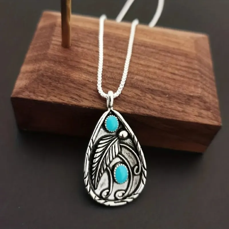 Alloy Artificial Turquoise Teardrop Pendant Necklace sold by Gigi Laurent