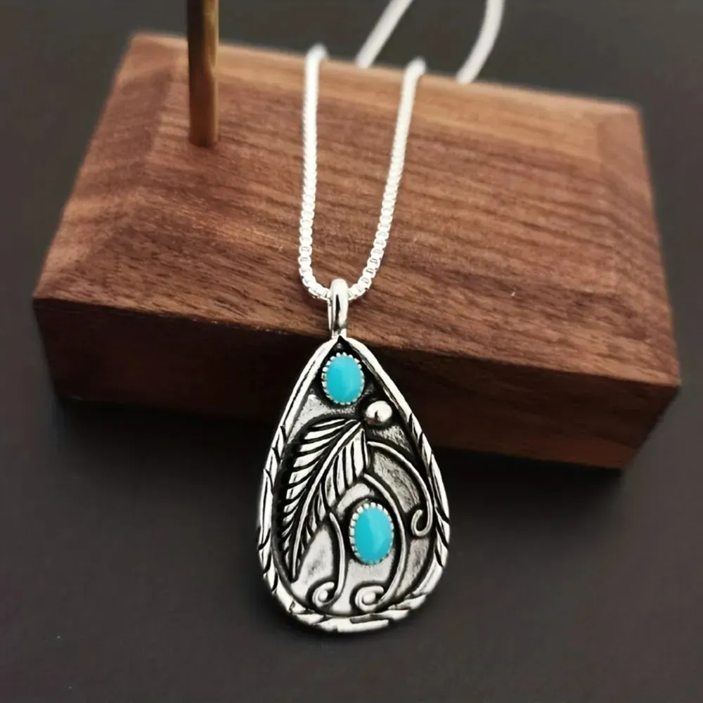 Alloy Artificial Turquoise Teardrop Pendant Necklace sold by Gigi Laurent