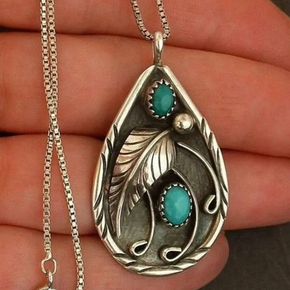 Alloy Artificial Turquoise Teardrop Pendant Necklace sold by Gigi Laurent product image thumbnail 4