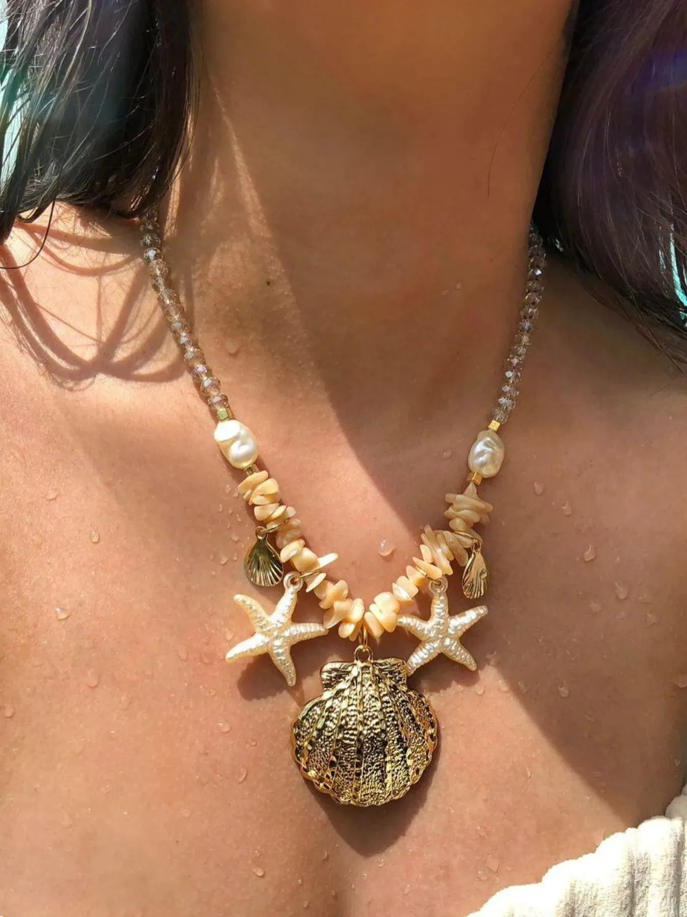 18K Gold-Plated Beach Shell Starfish Pendant Necklace sold by Gigi Laurent product image thumbnail 2
