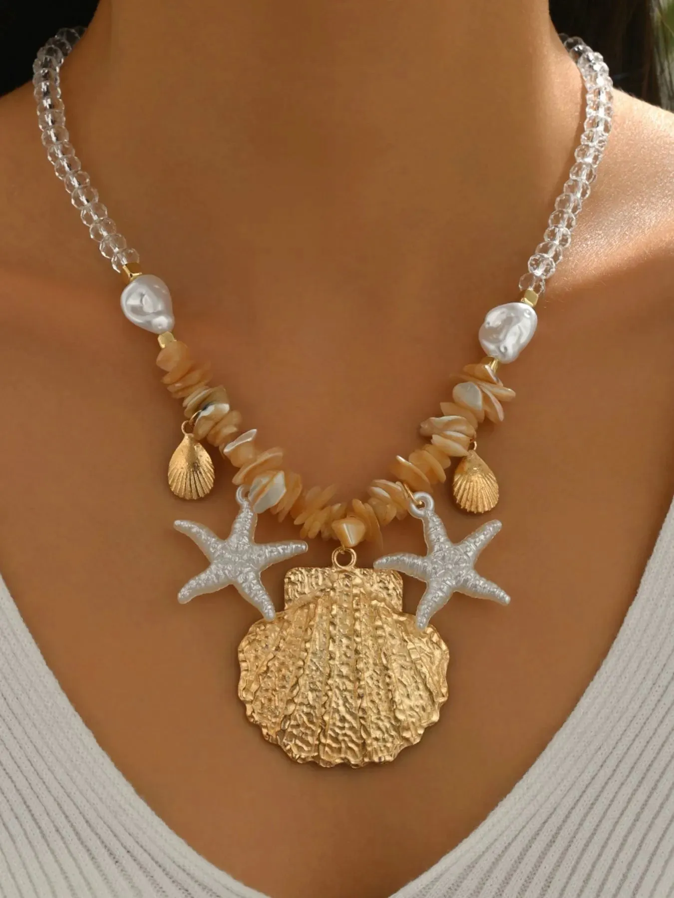 18K Gold-Plated Beach Shell Starfish Pendant Necklace sold by Gigi Laurent