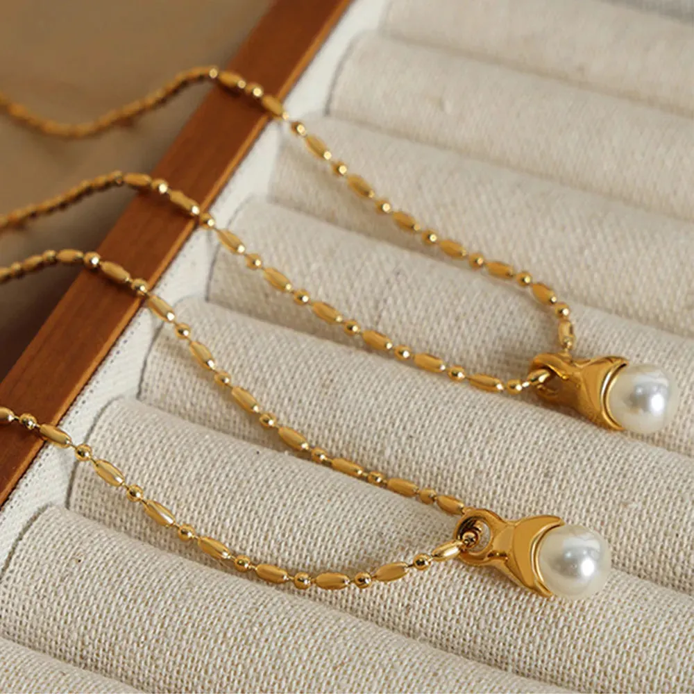 Titanium Steel Pearl Pendant Necklace sold by Gigi Laurent product image thumbnail 3