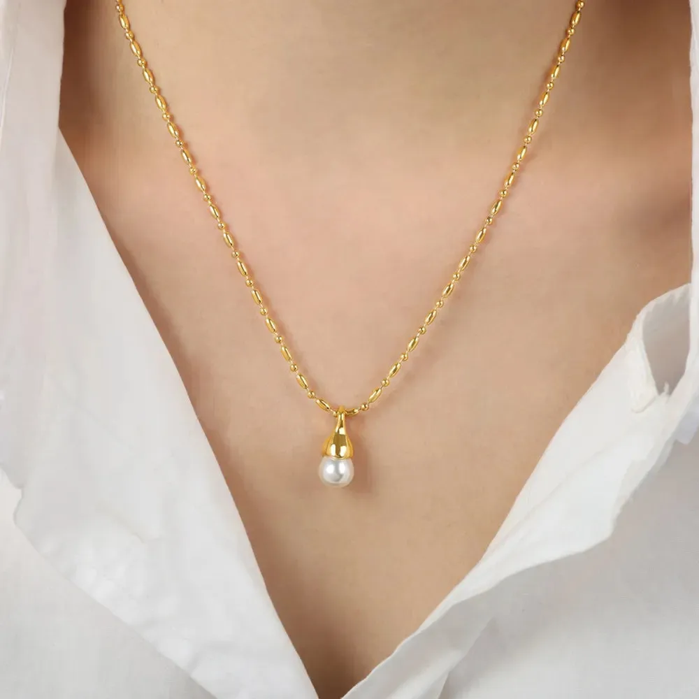 Titanium Steel Pearl Pendant Necklace sold by Gigi Laurent product image thumbnail 2
