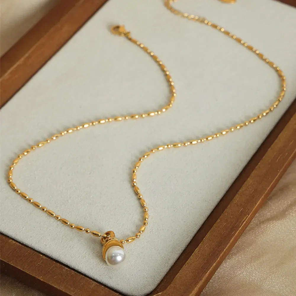 Titanium Steel Pearl Pendant Necklace sold by Gigi Laurent