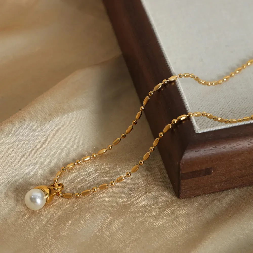Titanium Steel Pearl Pendant Necklace sold by Gigi Laurent product image thumbnail 4