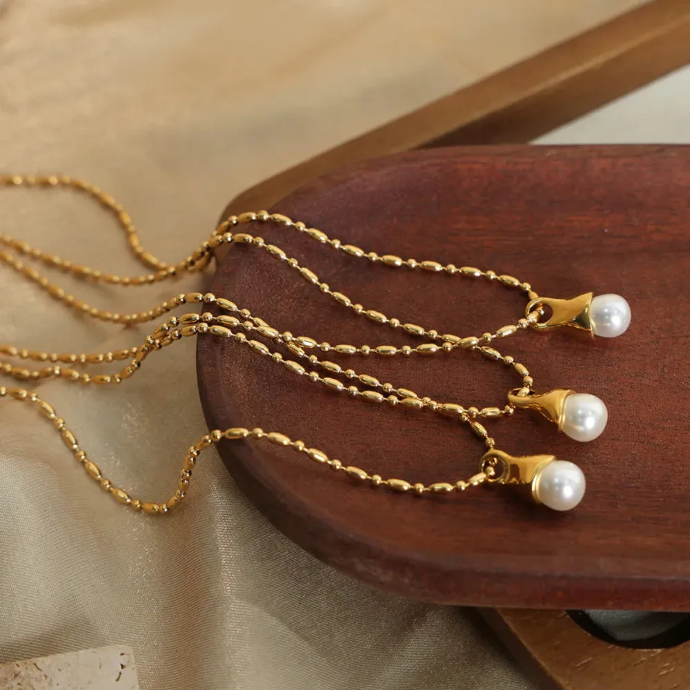 Titanium Steel Pearl Pendant Necklace sold by Gigi Laurent product image thumbnail 5