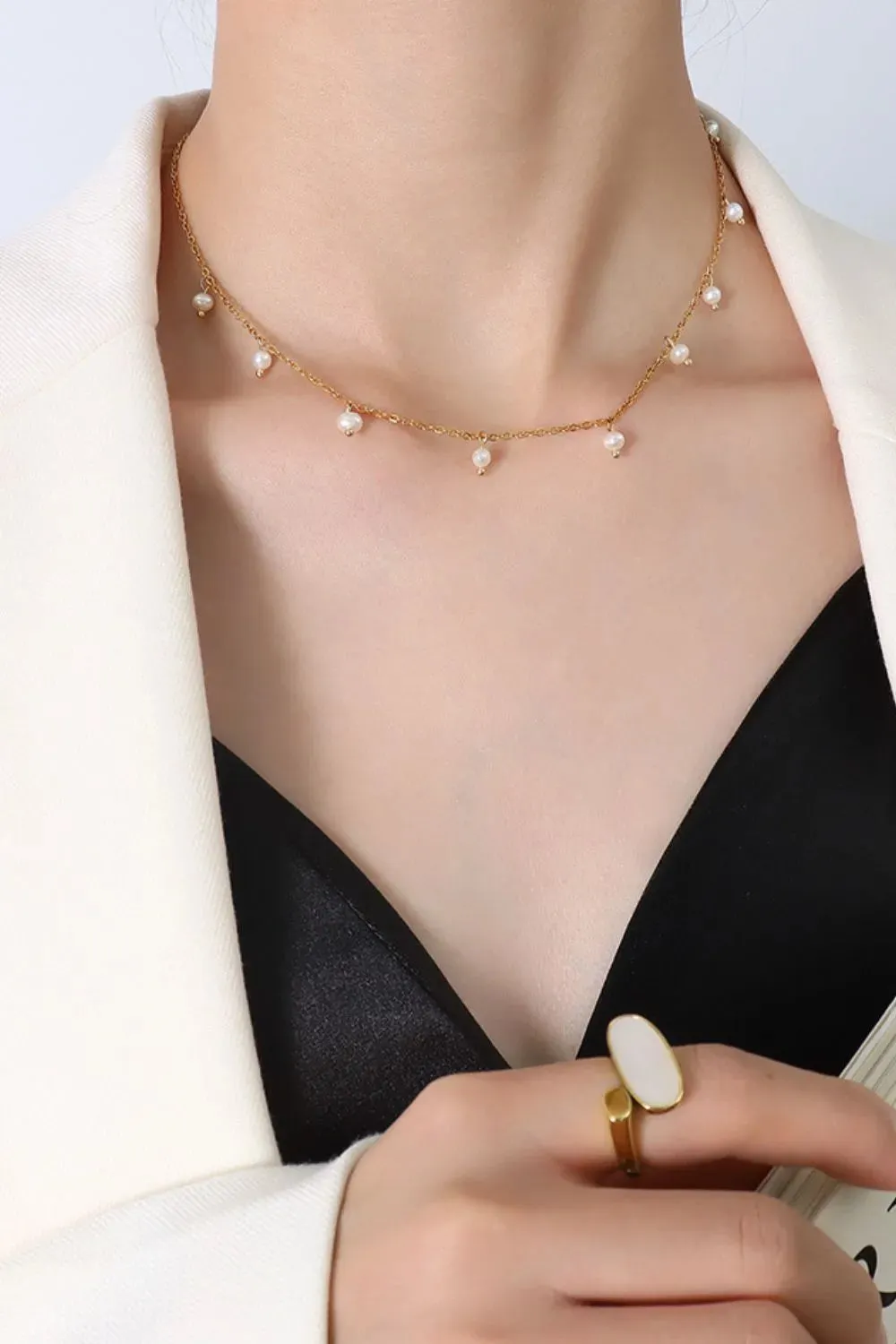 18K Gold-Plated Titanium Steel Pearl Necklace sold by Gigi Laurent product image thumbnail 2
