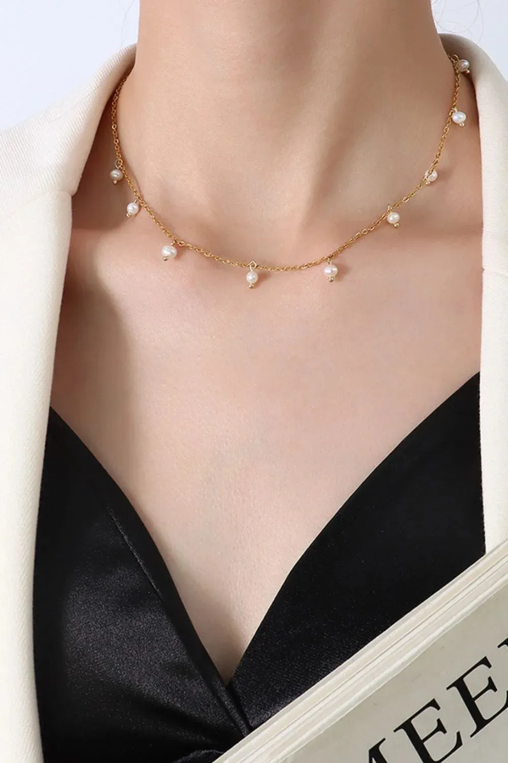 18K Gold-Plated Titanium Steel Pearl Necklace sold by Gigi Laurent