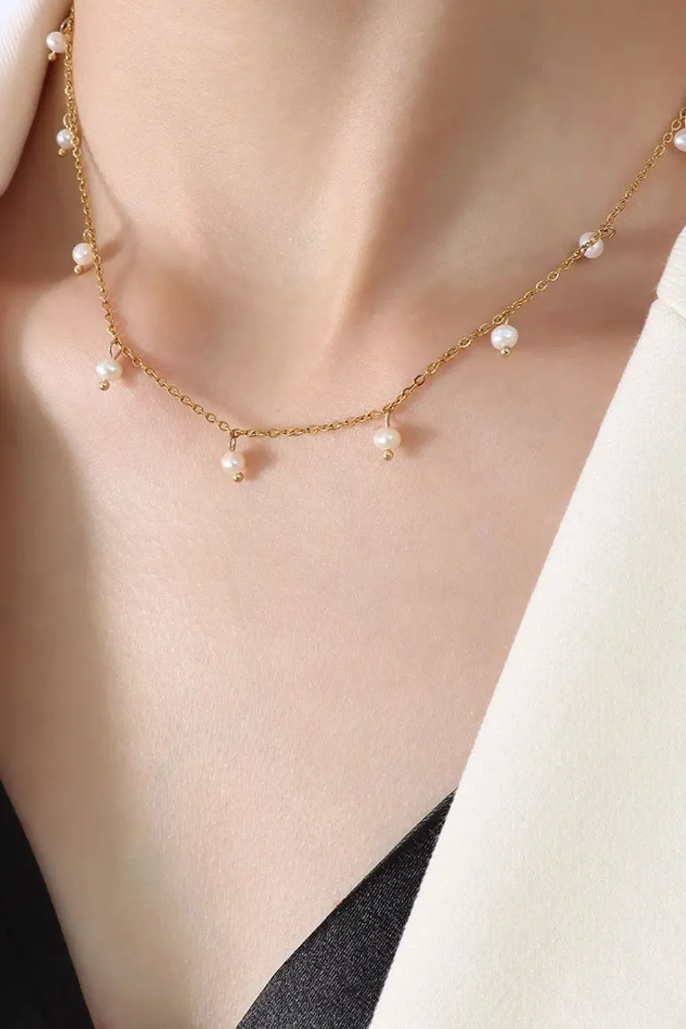 18K Gold-Plated Titanium Steel Pearl Necklace sold by Gigi Laurent product image thumbnail 3