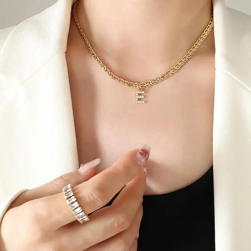 Brass Inlaid Zircon Letter Pendant Necklace sold by Gigi Laurent product image thumbnail 5