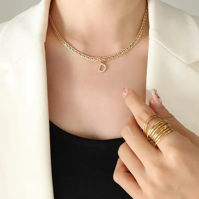 Brass Inlaid Zircon Letter Pendant Necklace sold by Gigi Laurent product image thumbnail 4