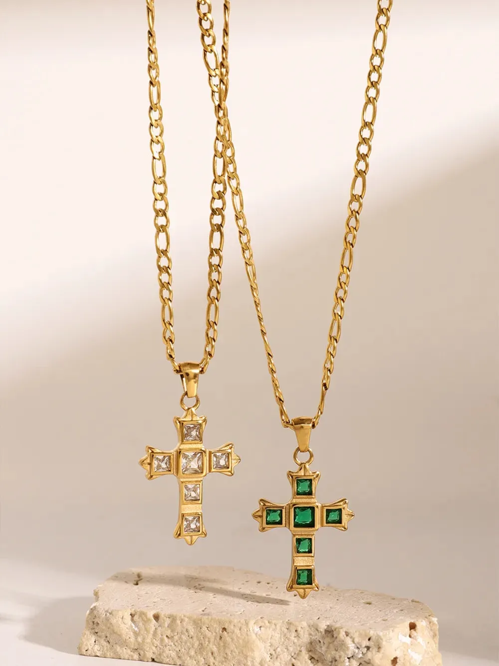 Stainless Steel Zircon Cross Pendant Necklace sold by Gigi Laurent