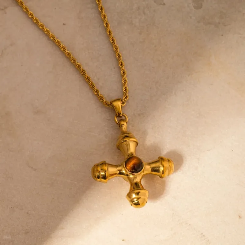 Gold-Plated Stainless Steel Cross Shape Pendant Necklace sold by Gigi Laurent