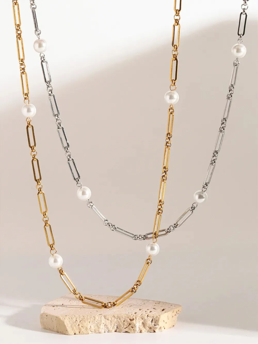 Stainless Steel Pearl Chain Necklace sold by Gigi Laurent