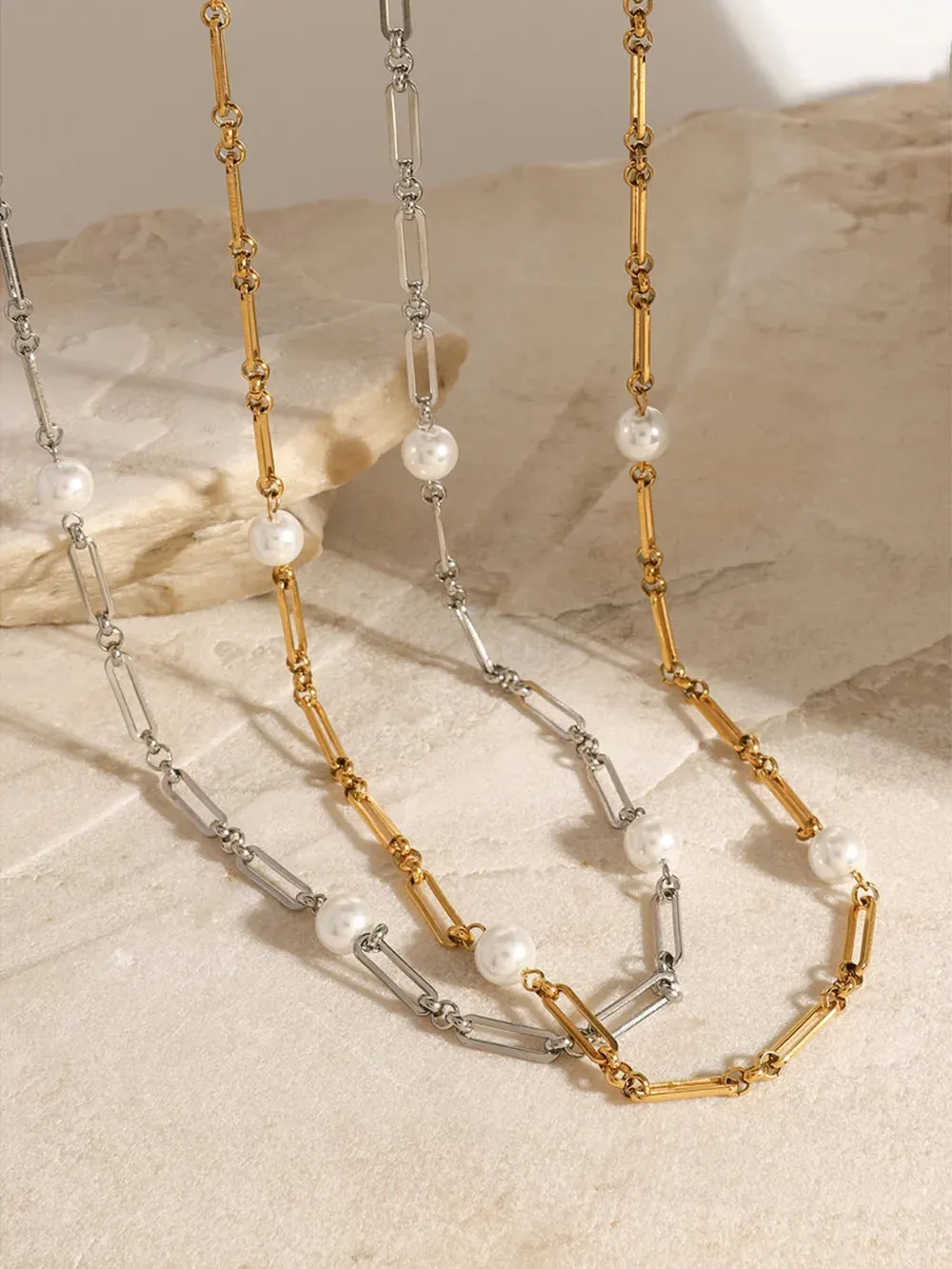 Stainless Steel Pearl Chain Necklace sold by Gigi Laurent product image thumbnail 4