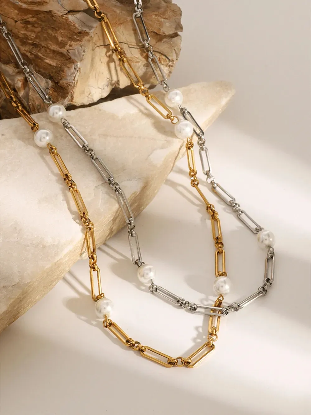 Stainless Steel Pearl Chain Necklace sold by Gigi Laurent product image thumbnail 3