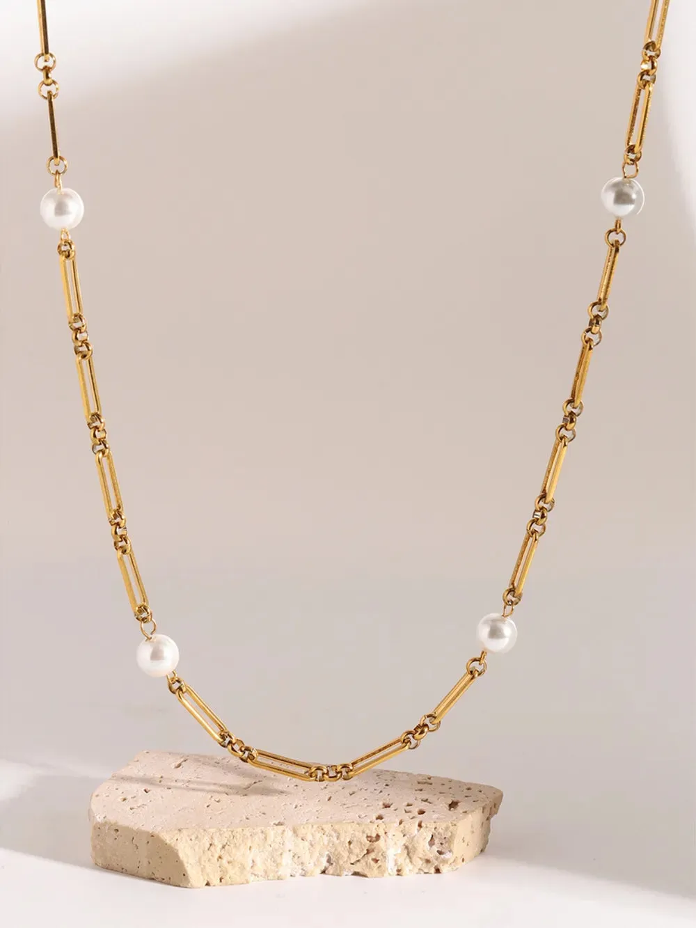 Stainless Steel Pearl Chain Necklace sold by Gigi Laurent product image thumbnail 5