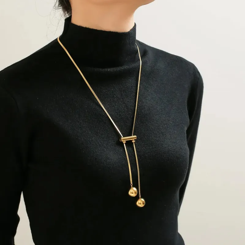18K Gold-Plated Titanium Steel Hollow Bead Necklace sold by Gigi Laurent