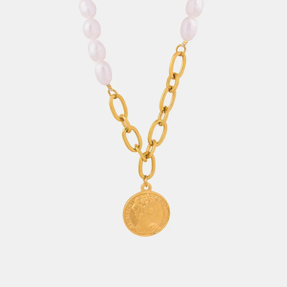Coin pendant Pearl Titanium Steel Necklace sold by Gigi Laurent product image thumbnail 2