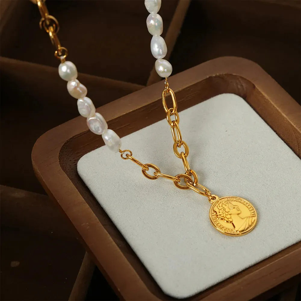 Coin pendant Pearl Titanium Steel Necklace sold by Gigi Laurent product image thumbnail 4