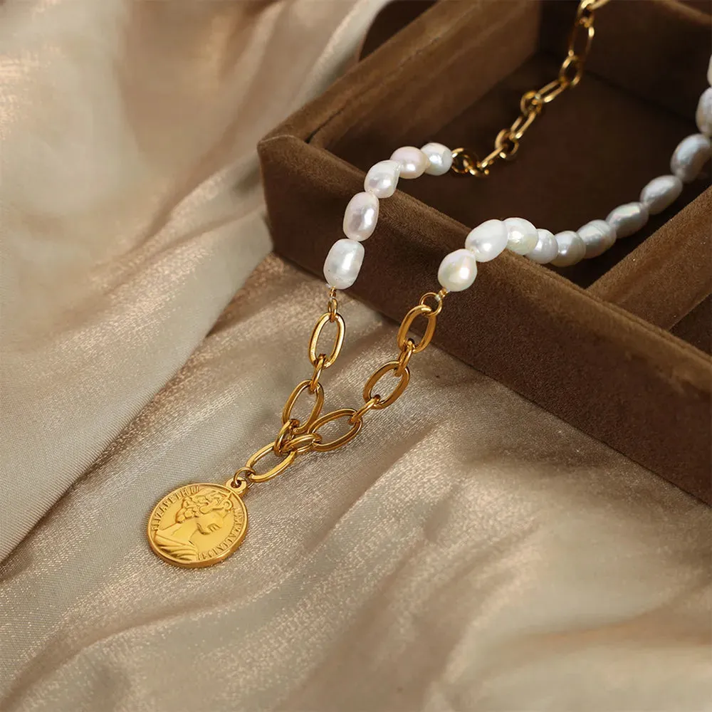 Coin pendant Pearl Titanium Steel Necklace sold by Gigi Laurent product image thumbnail 3