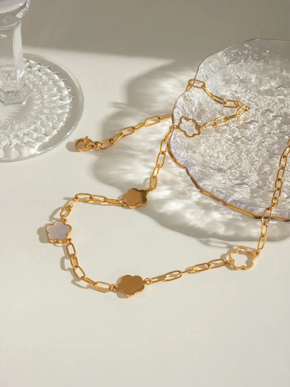 Stainless Steel White Mother-Of-Pearl Flower Necklace sold by Gigi Laurent product image thumbnail 5