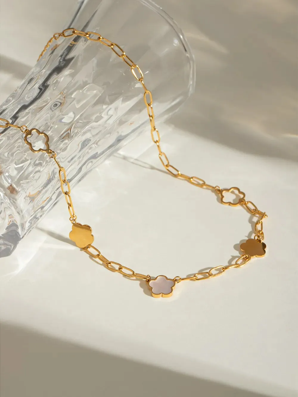 Stainless Steel White Mother-Of-Pearl Flower Necklace sold by Gigi Laurent product image thumbnail 4