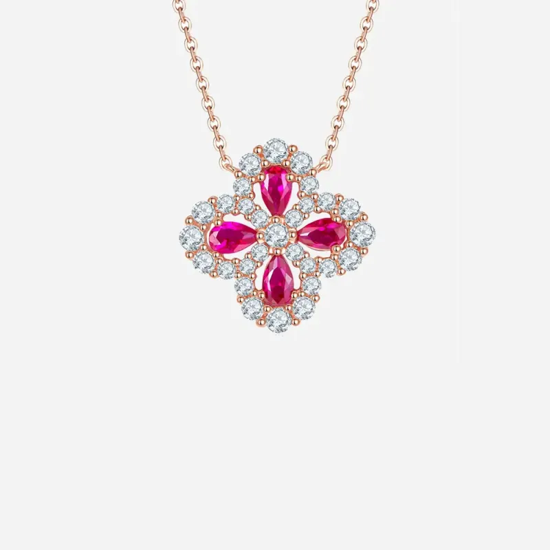 Lab-Grown Ruby 925 Sterling Silver Flower Shape Necklace sold by Gigi Laurent