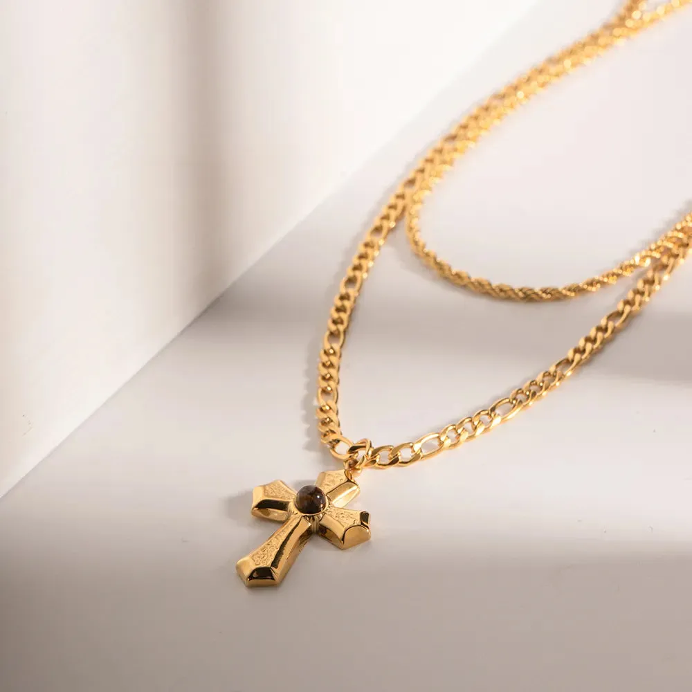 18K Gold-Plated Double Layered Cross Necklace sold by Gigi Laurent product image thumbnail 2
