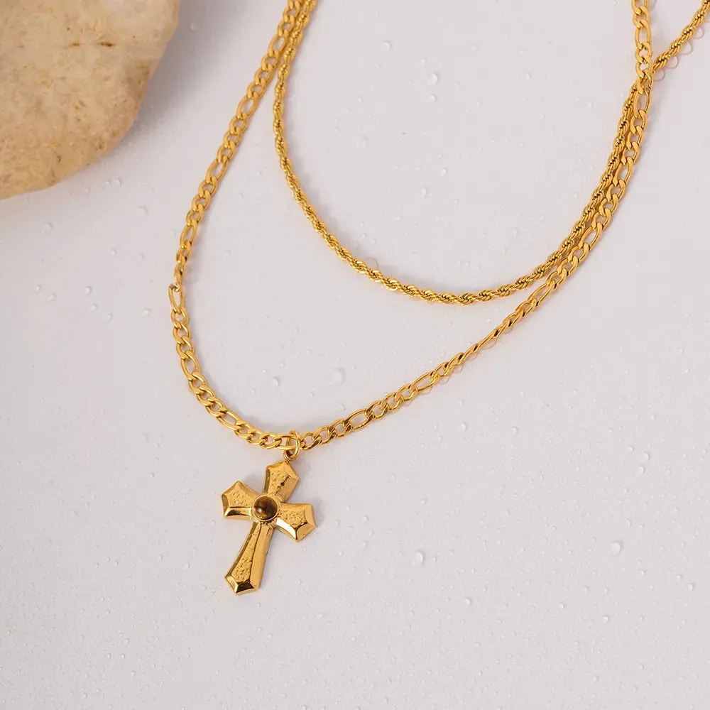 18K Gold-Plated Double Layered Cross Necklace sold by Gigi Laurent product image thumbnail 5