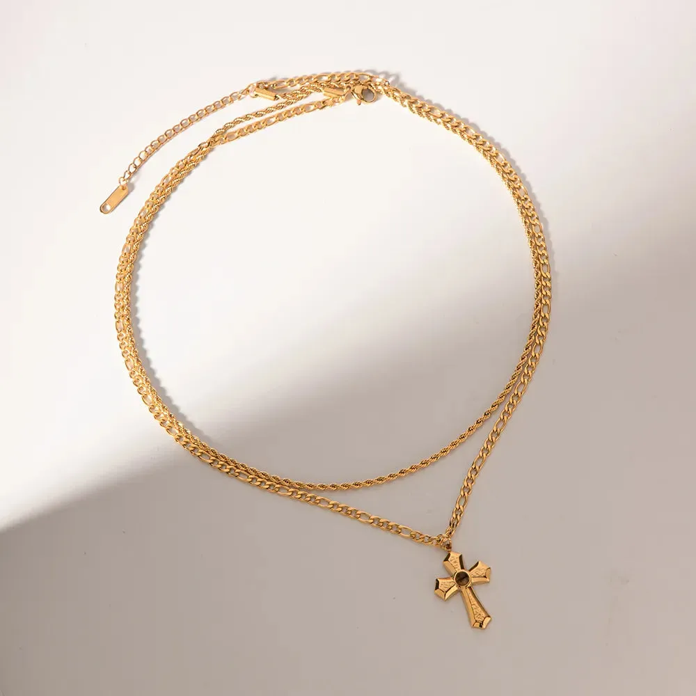 18K Gold-Plated Double Layered Cross Necklace sold by Gigi Laurent product image thumbnail 3