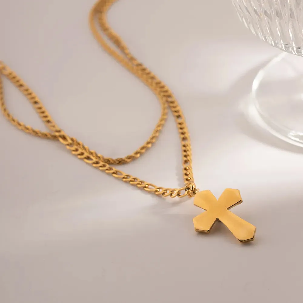 18K Gold-Plated Double Layered Cross Necklace sold by Gigi Laurent product image thumbnail 4