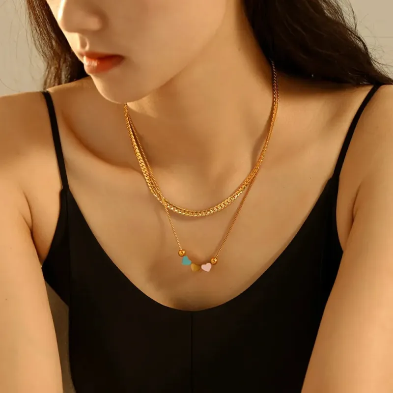 18K Gold-Plated Double Layered Heart Necklace sold by Gigi Laurent
