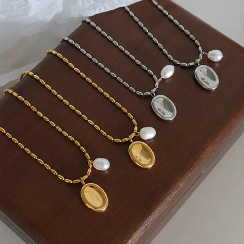 Titanium Steel Freshwater Pearl Pendant Necklace sold by Gigi Laurent