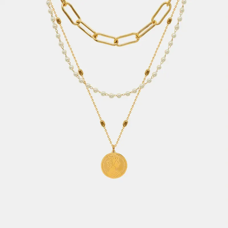 Synthetic Pearl Titanium Steel Three-Layered Necklace sold by Gigi Laurent