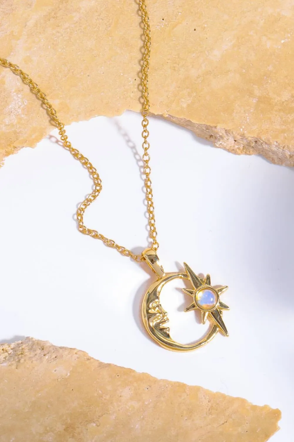 Copper 14K Gold-Plated Moon & Star Shape Pendant Necklace sold by Gigi Laurent