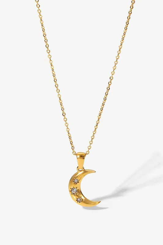18K Gold Plated Inlaid Zircon Moon Pendant Necklace sold by Gigi Laurent