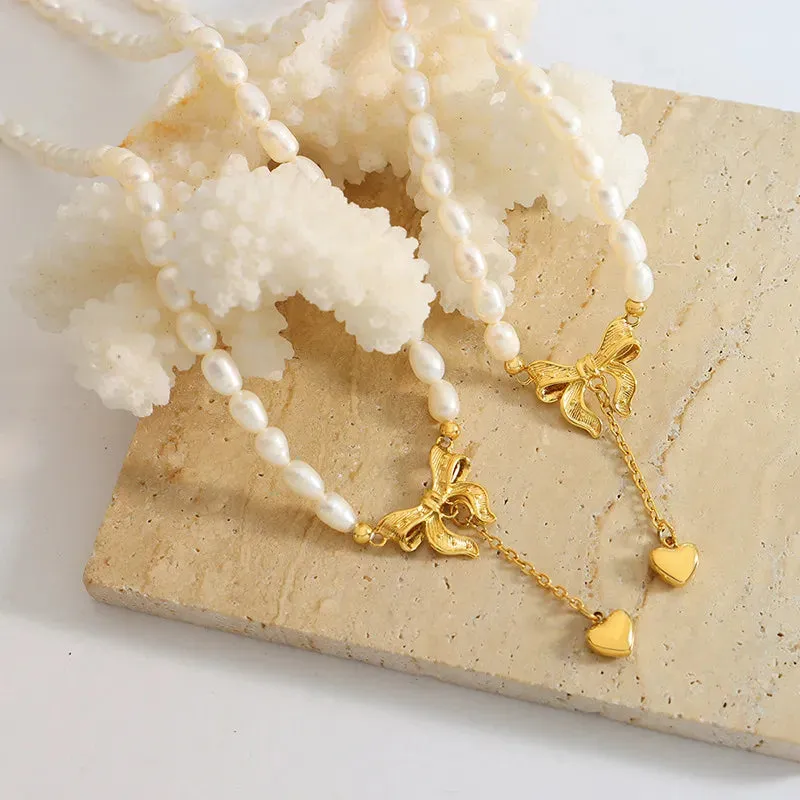 Titanium Steel Freshwater Pearl Heart Necklace sold by Gigi Laurent product image thumbnail 2