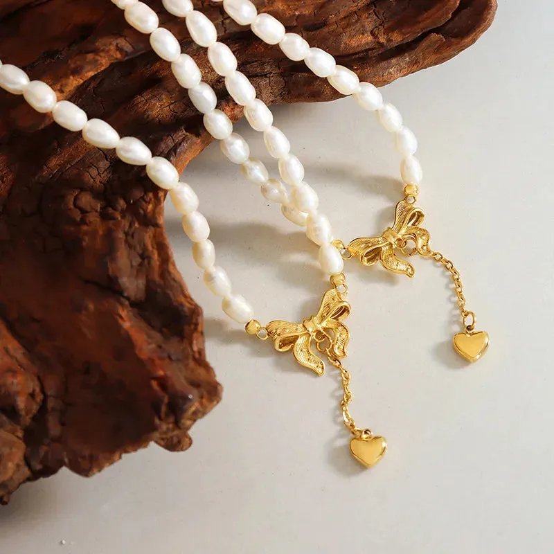 Titanium Steel Freshwater Pearl Heart Necklace sold by Gigi Laurent product image thumbnail 3