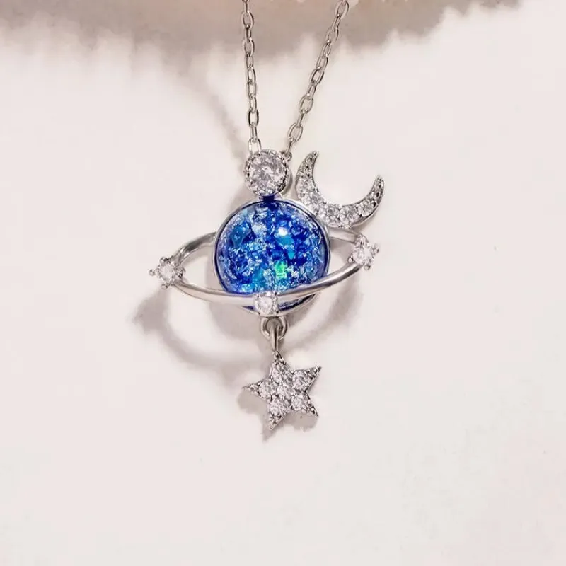 Starry Sky Inlaid Zircon Moon Star Necklace sold by Gigi Laurent