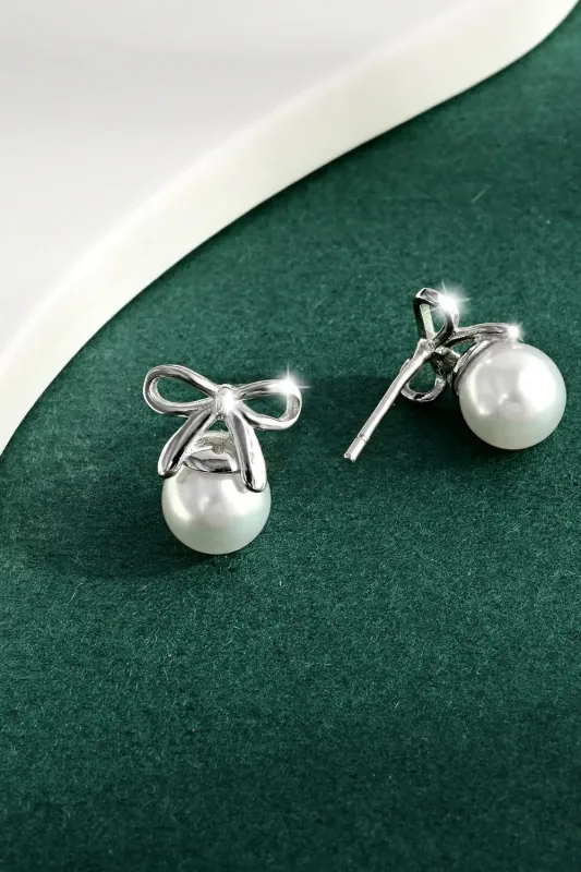925 Sterling Silver Pearl Bow Earrings sold by Gigi Laurent
