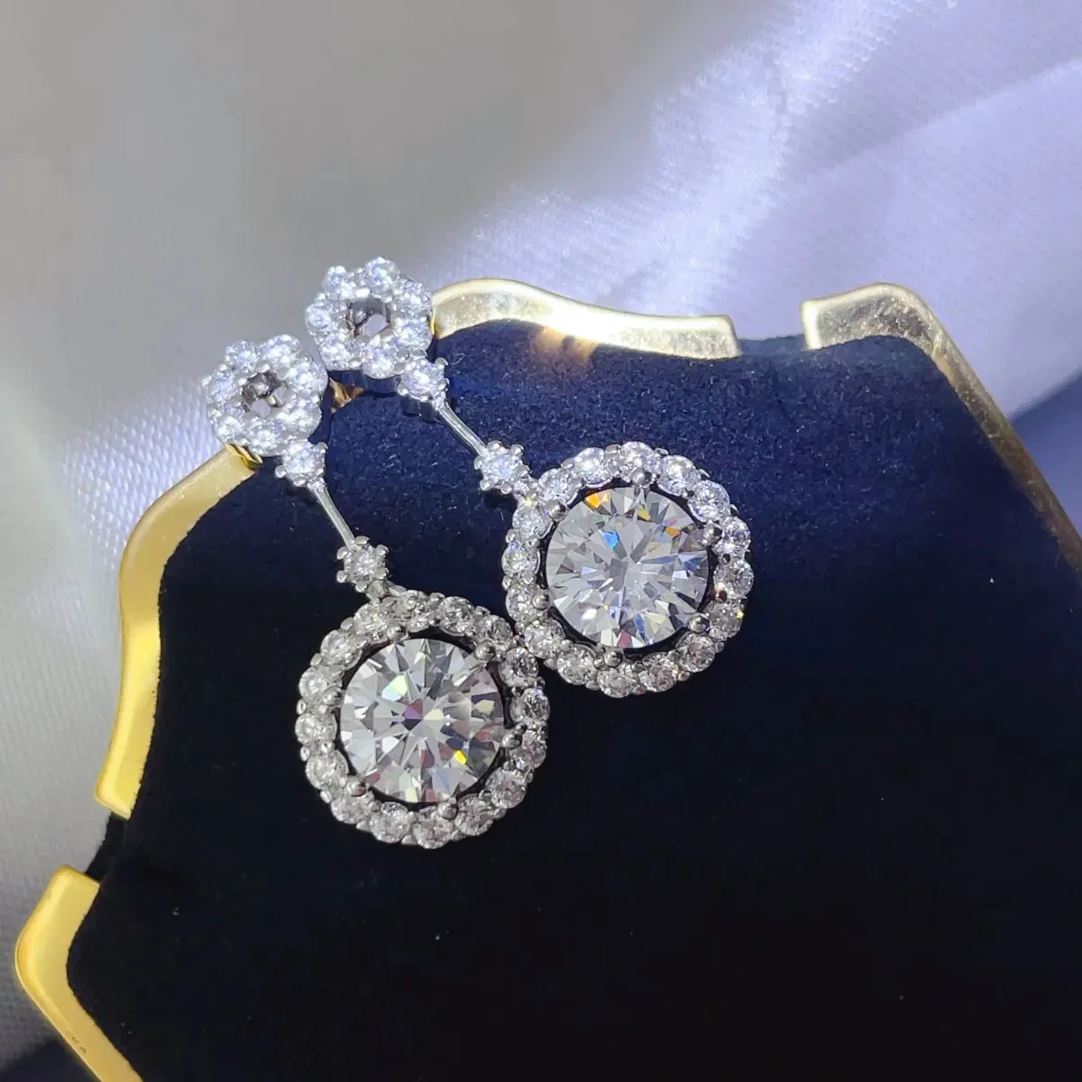 4 Carat Crystal Drop Dangle Earrings with Round Halo Design sold by Gigi Laurent product image thumbnail 2