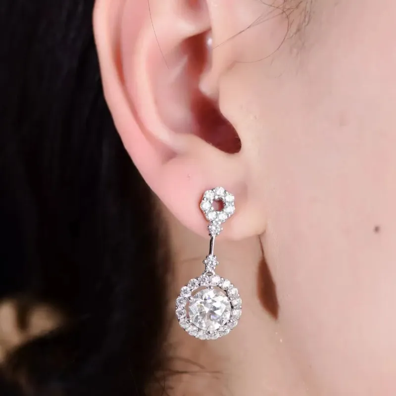 4 Carat Crystal Drop Dangle Earrings with Round Halo Design sold by Gigi Laurent