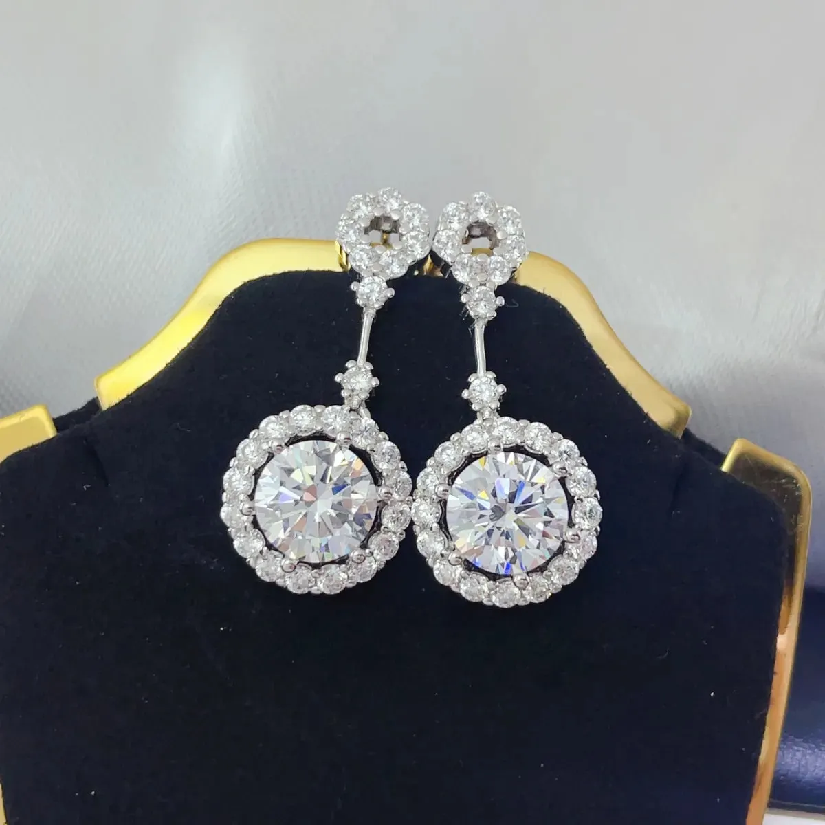 4 Carat Crystal Drop Dangle Earrings with Round Halo Design sold by Gigi Laurent product image thumbnail 3