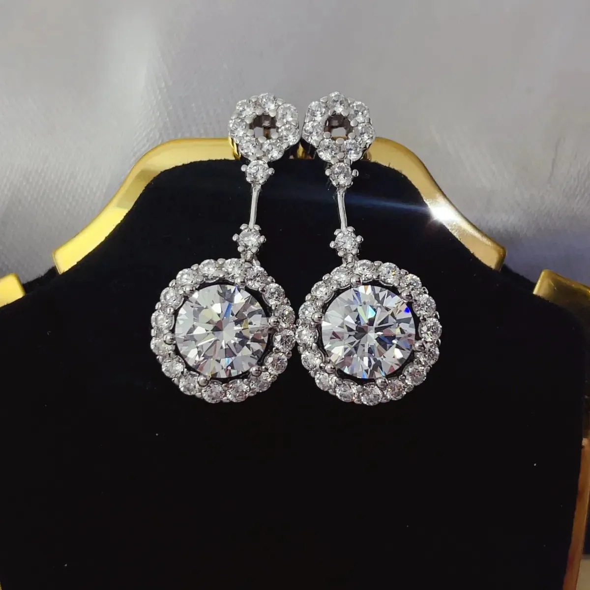4 Carat Crystal Drop Dangle Earrings with Round Halo Design sold by Gigi Laurent product image thumbnail 4