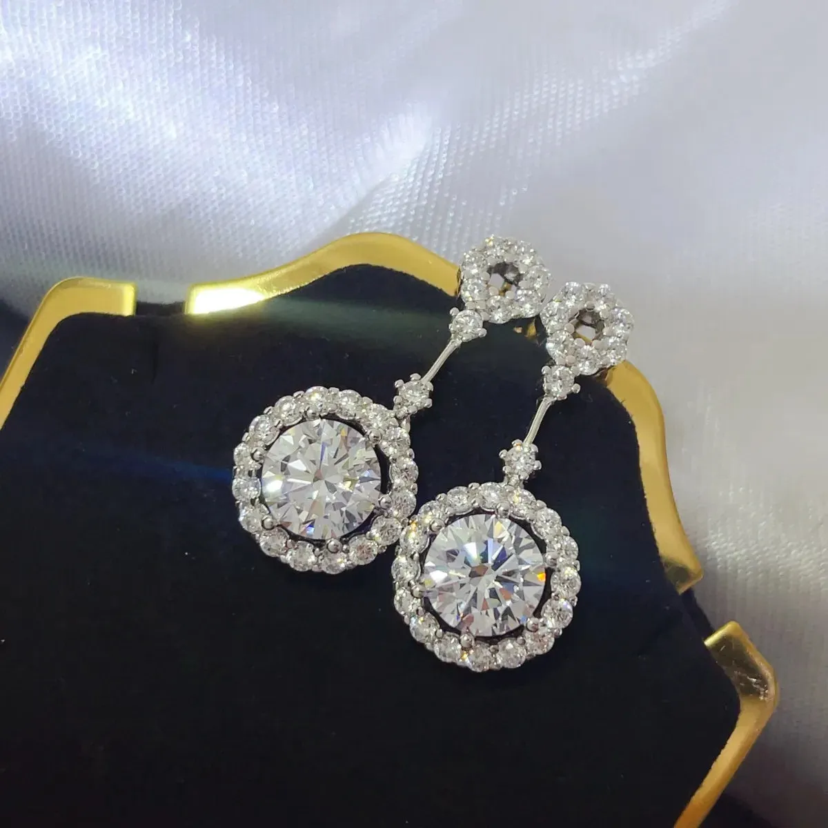 4 Carat Crystal Drop Dangle Earrings with Round Halo Design sold by Gigi Laurent product image thumbnail 5