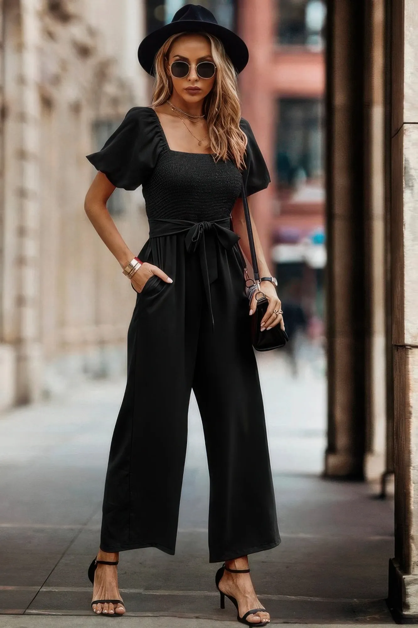 Square Neck Puff Sleeve Belted Fit Jumpsuit sold by Gigi Laurent product image thumbnail 2